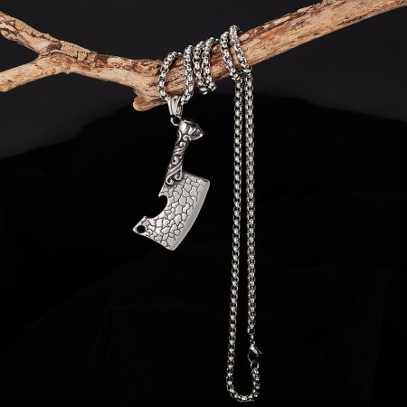 Colier inox argintiu barda Skull Chopper [2]