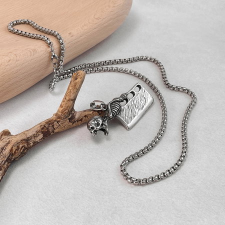 Colier inox argintiu barda Skull Chopper [5]