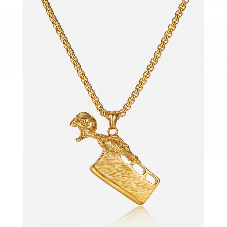 Colier inox auriu barda Skull Chopper [4]