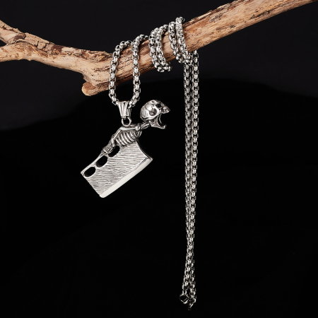 Colier inox argintiu barda Skull Chopper [2]