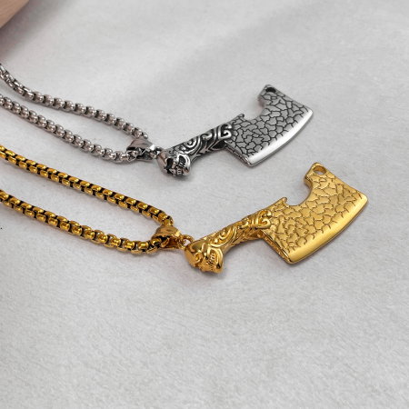Colier inox argintiu barda Skull Chopper [7]