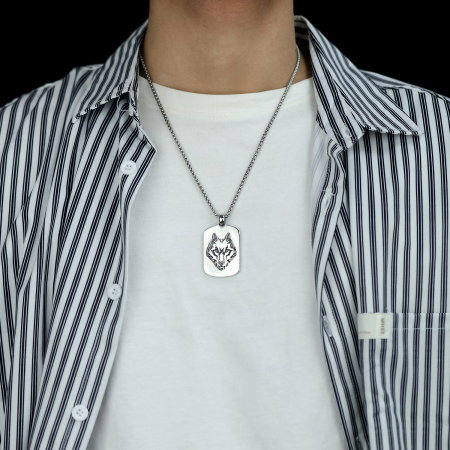Colier inox placuta cu cap de lup [1]