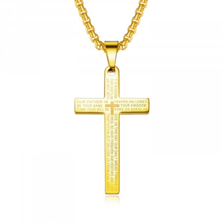 Colier inox cruce cu Tatal Nostru 55 cm