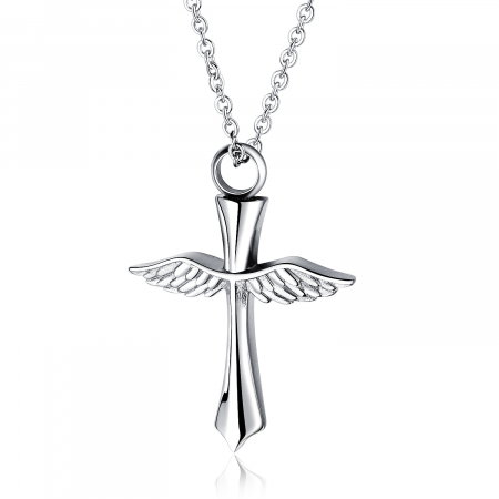 Colier inox cruce si aripi de inger