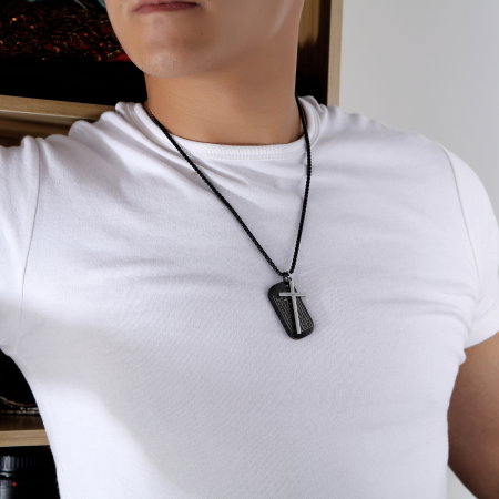 Colier inox cruce si placuta 55 cm [2]