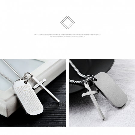 Colier inox cruce si placuta 55 cm [3]