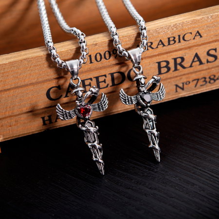 Colier inox cu Spada si Aripi de Inger [6]