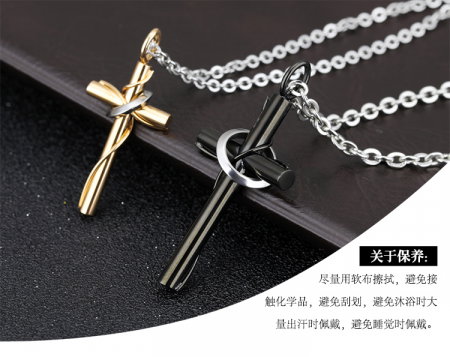 Colier inox cu cruce aurie si lant argintiu 50 cm [4]