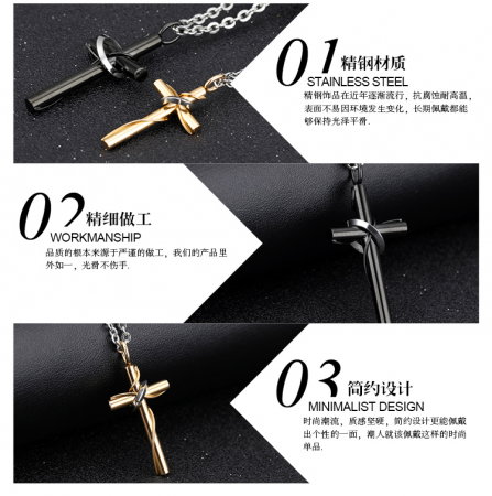 Colier inox cu cruce aurie si lant argintiu 50 cm [5]