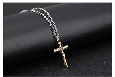 Colier inox cu cruce aurie si lant argintiu 50 cm [6]