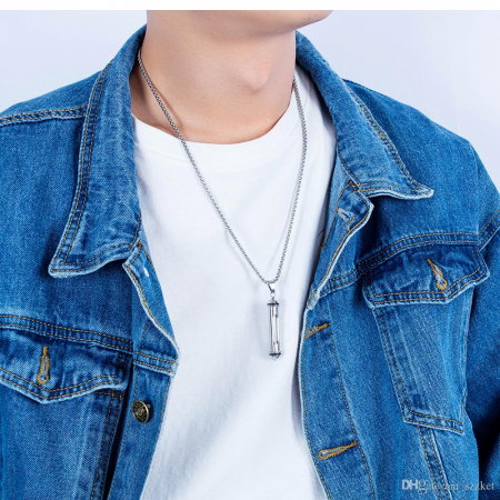 Colier inox cu glont cu compartiment si lant 3 x 55 cm [1]