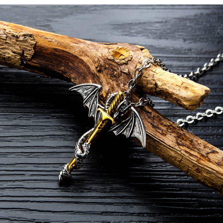 Colier inox lant cu Dragon si Spada [1]