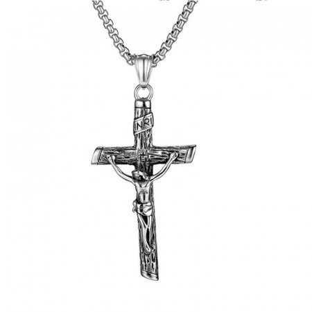 Colier inox lant si pandant cu Rastignirea lui Isus [0]