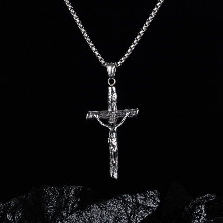 Colier inox lant si pandant cu Rastignirea lui Isus [3]