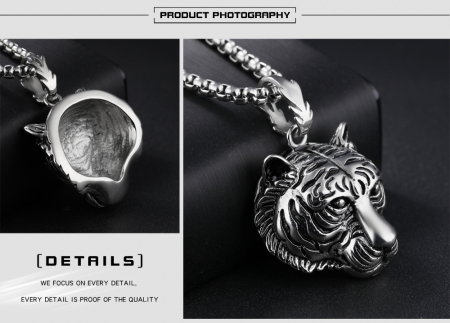 Colier inox cu cap de tigru si lant de 4 mm si 60 cm [3]