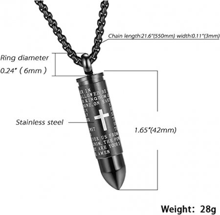 Colier inox negru cu glont si Tatal Nostru [3]
