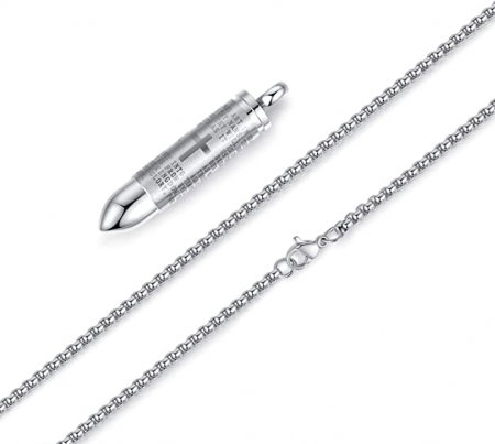 Colier inox negru cu glont si Tatal Nostru [4]