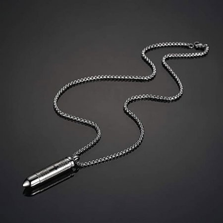 Colier inox negru cu glont si Tatal Nostru [5]