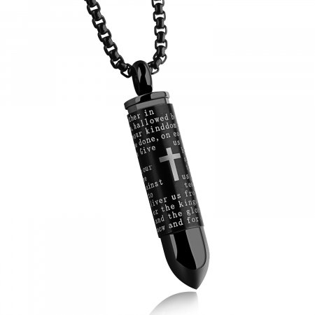 Colier inox negru cu glont si Tatal Nostru [0]