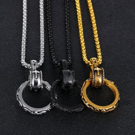 Colier inox cu inel si cruce 55 cm [8]