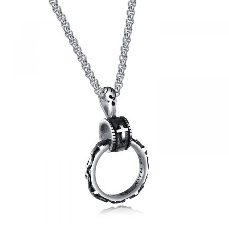 Colier inox cu inel si cruce 55 cm