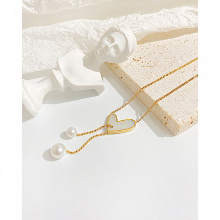 Colier inox cu inima si perle [7]