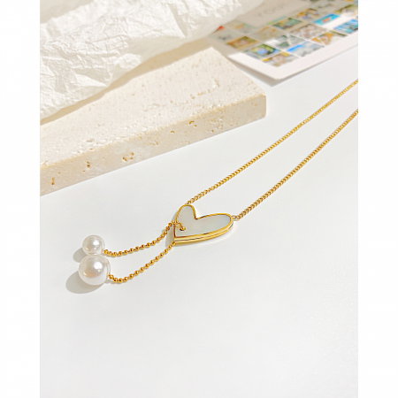 Colier inox cu inima si perle [5]