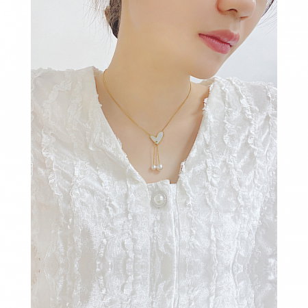 Colier inox cu inima si perle [8]