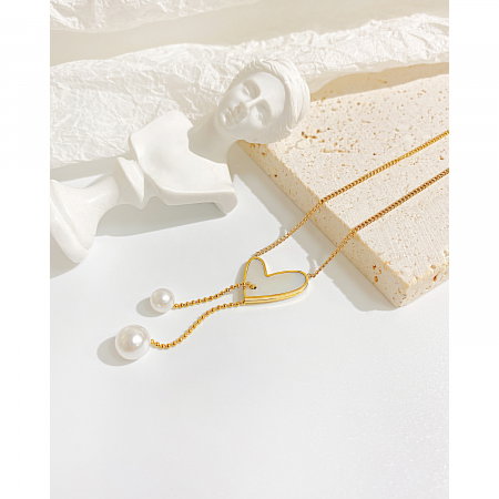 Colier inox cu inima si perle [2]