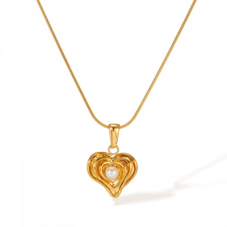 Colier inox cu inimina si perla