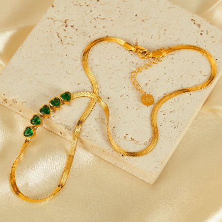 Colier inox cu inimioare verzi [8]