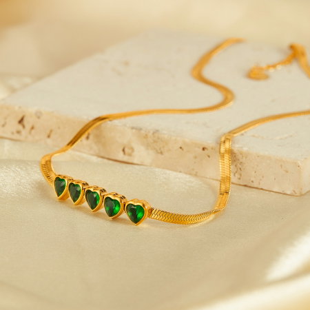 Colier inox cu inimioare verzi [1]