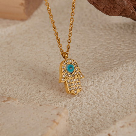 Colier inox cu Mana Fecioarei Maria si Ochi de Deochi [4]