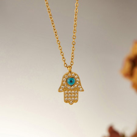 Colier inox cu Mana Fecioarei Maria si Ochi de Deochi [6]