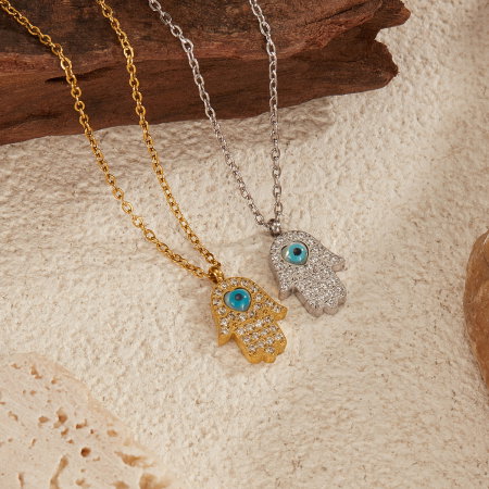 Colier inox cu Mana Fecioarei Maria si Ochi de Deochi [7]