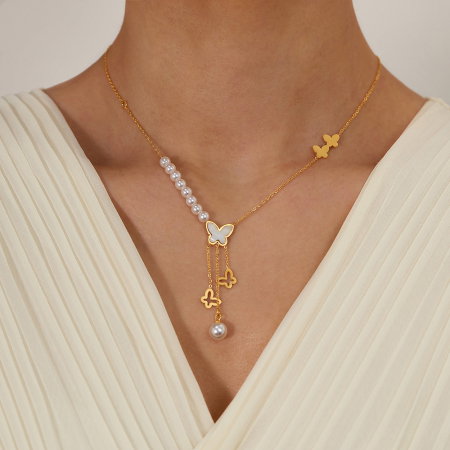 Colier inox cu perle si fluturasi [3]