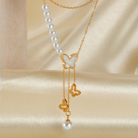 Colier inox cu perle si fluturasi [6]