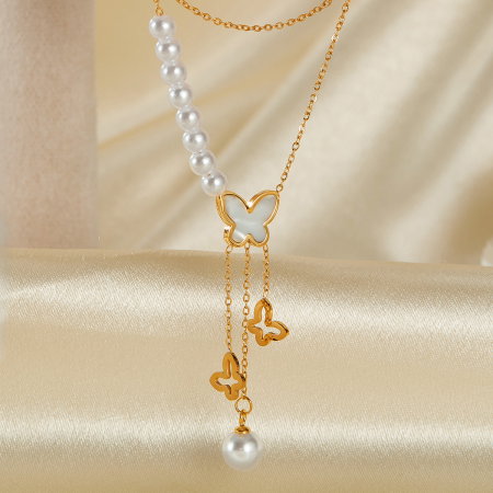 Colier inox cu perle si fluturasi [9]