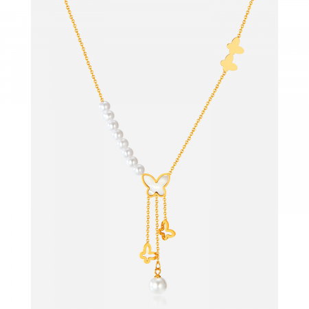 Colier inox cu perle si fluturasi [7]