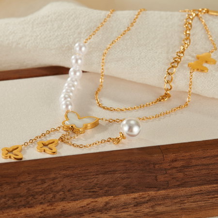 Colier inox cu perle si fluturasi [4]