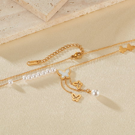 Colier inox cu perle si fluturasi [1]