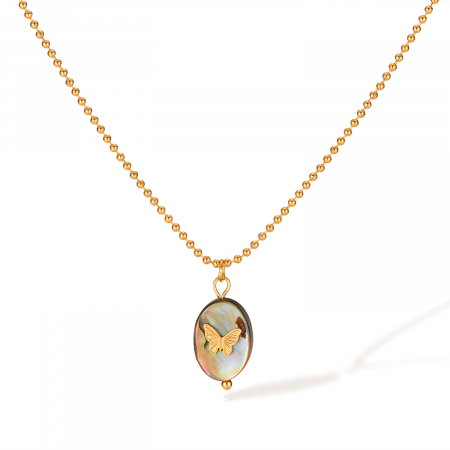 Colier inox cu scoica si fluturas