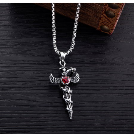 Colier inox cu Spada si Aripi de Inger [11]