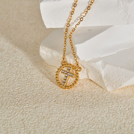 Colier inox cu zirconii si cruce [2]