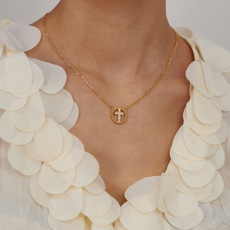 Colier inox cu zirconii si cruce [11]