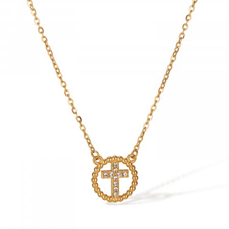 Colier inox cu zirconii si cruce