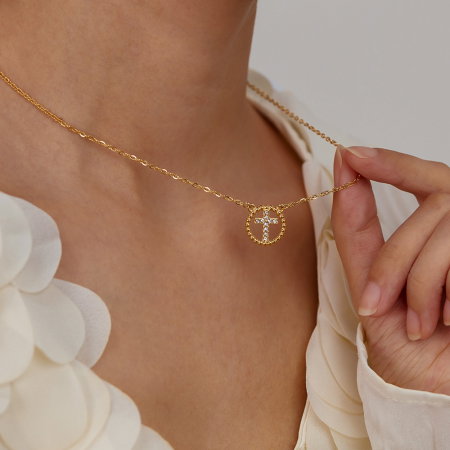 Colier inox cu zirconii si cruce [4]