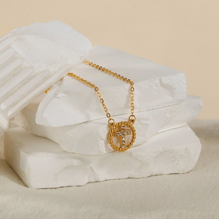 Colier inox cu zirconii si cruce [12]