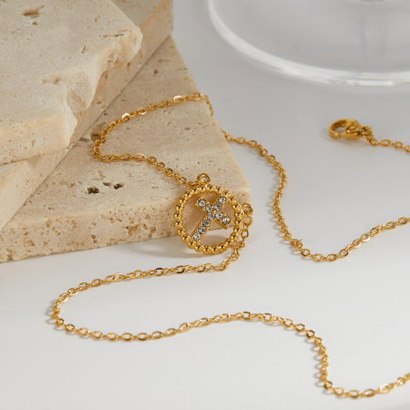 Colier inox cu zirconii si cruce [7]