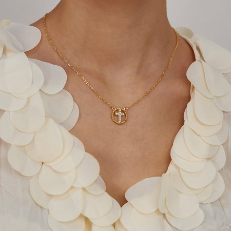 Colier inox cu zirconii si cruce [1]